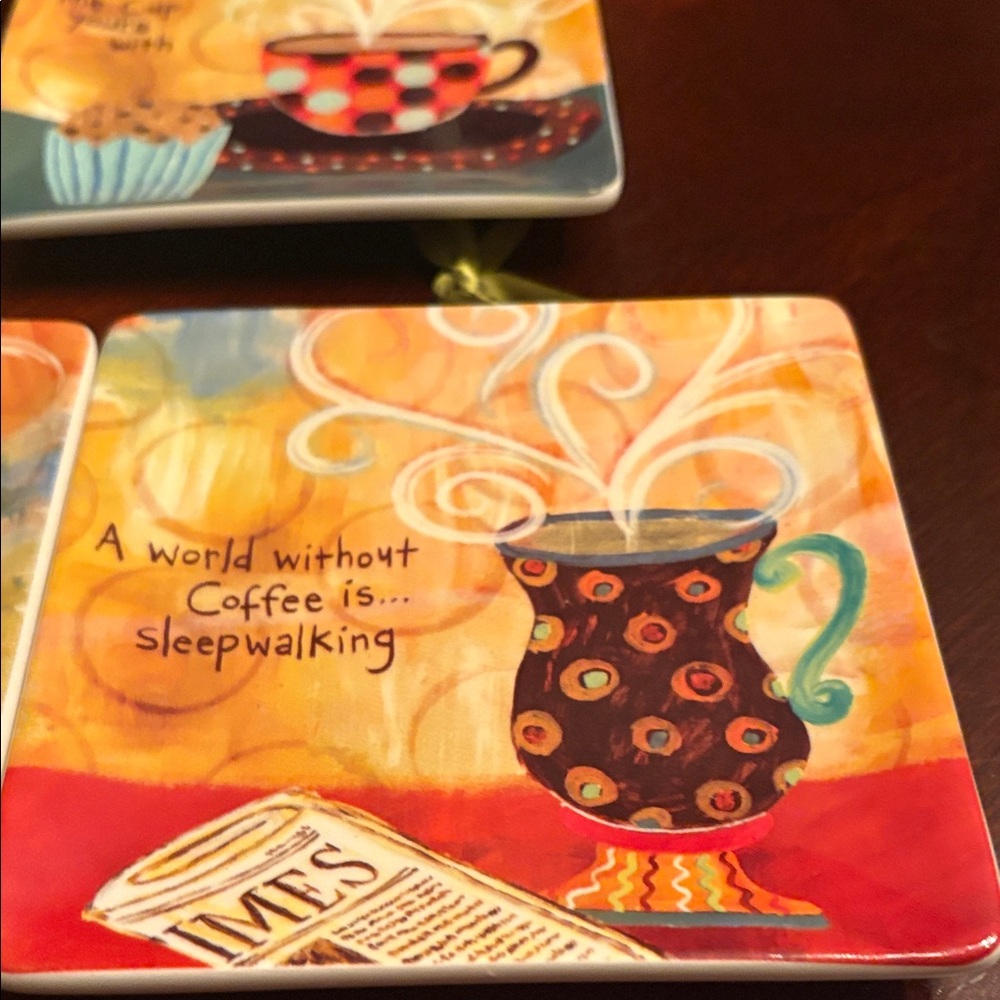 Coffee Talk Decorative desert/appetizer plates 4 piece Set Multicolor 4.5” - Picture 5 of 8